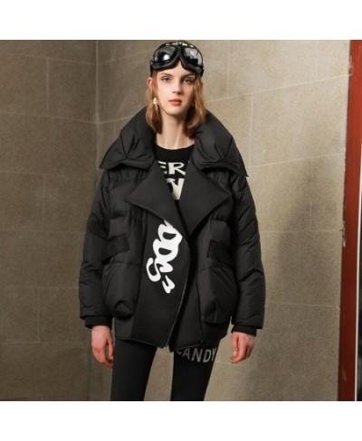 Winter Jacket Women Parkas European Streetwear Lapel Loose White Duck Down Coat Female Fashion Stitching Warm Overcoat 2022 $...