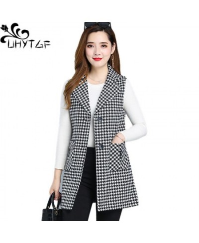 Sleeveless Women Jacket Single-Breasted Spring Autumn Vest Coat Fashion Plaid Casual Female 5XL Loose Size Waistcoat 1253 $47...