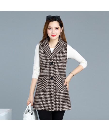 Sleeveless Women Jacket Single-Breasted Spring Autumn Vest Coat Fashion Plaid Casual Female 5XL Loose Size Waistcoat 1253 $47...