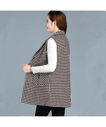 Sleeveless Women Jacket Single-Breasted Spring Autumn Vest Coat Fashion Plaid Casual Female 5XL Loose Size Waistcoat 1253 $47...