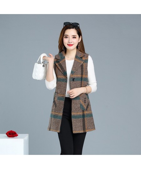 Sleeveless Women Jacket Single-Breasted Spring Autumn Vest Coat Fashion Plaid Casual Female 5XL Loose Size Waistcoat 1253 $47...