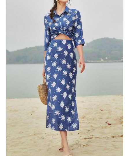 Two Piece Set for Women 2023 Spring Summer New Women's Floral Skirt Suit Shirt Temperament Elegant Print Split Skirt Dresses ...