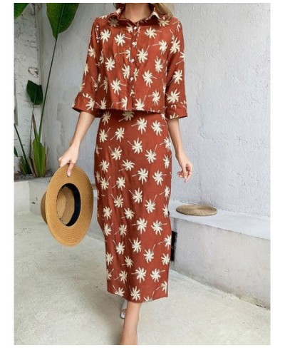 Two Piece Set for Women 2023 Spring Summer New Women's Floral Skirt Suit Shirt Temperament Elegant Print Split Skirt Dresses ...