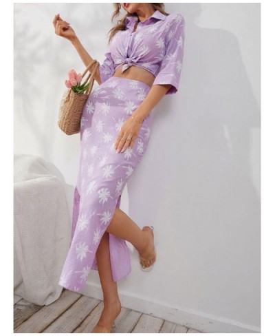 Two Piece Set for Women 2023 Spring Summer New Women's Floral Skirt Suit Shirt Temperament Elegant Print Split Skirt Dresses ...