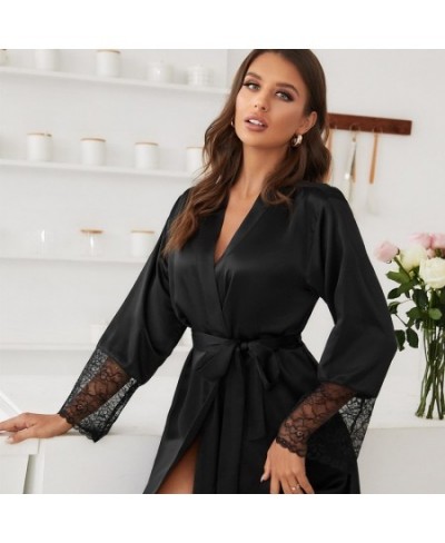 Sexy Cuffs Sleeve Lace Design Home Clothes Robes for Summer Thin Cardigan Pajamas Women V-neck Short Nightgown Night Dress $3...