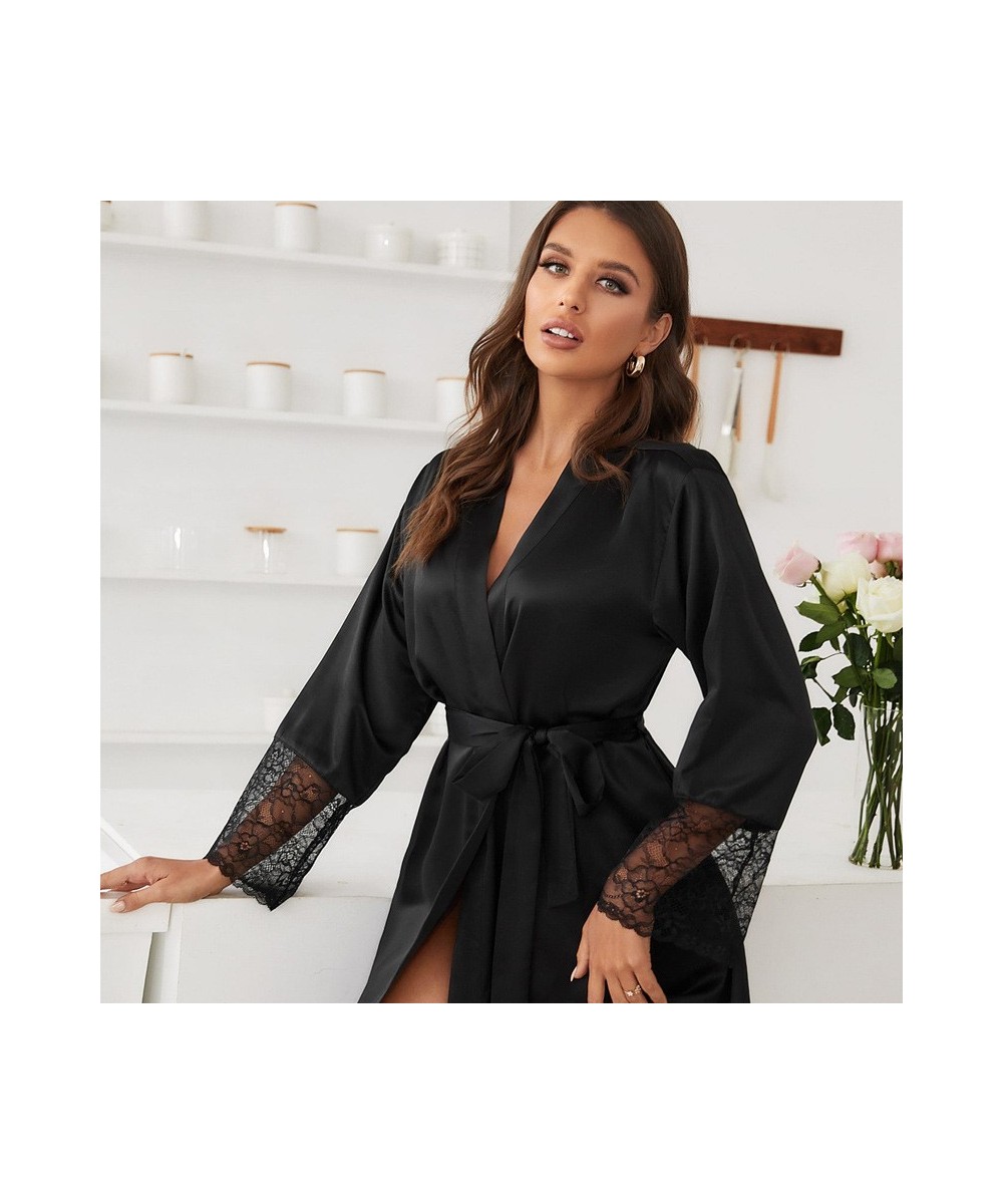 Sexy Cuffs Sleeve Lace Design Home Clothes Robes for Summer Thin Cardigan Pajamas Women V-neck Short Nightgown Night Dress $3...