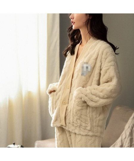 Women Winter Flannel Pajama Set Fleece Pajamas Japanese Warm Soft Female Homewear Suit Fall Casual Cardigan Sleepwear Ladies ...