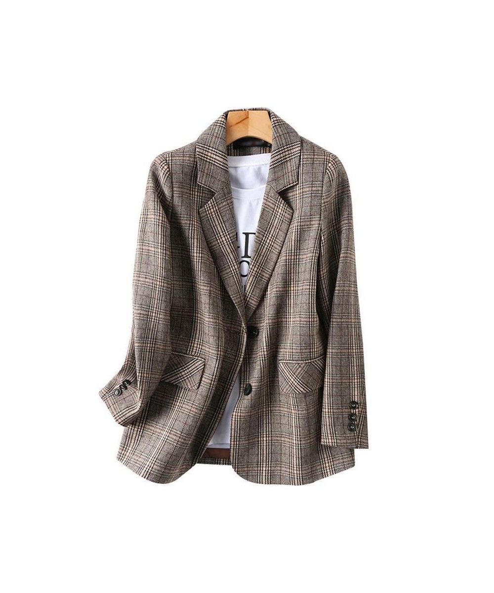 Vintage Blazer Women Single Breasted Office Ladies Plaid Blazer Long Sleeve Loose Plaid Coat Jacket Women Blazers Female 2022...