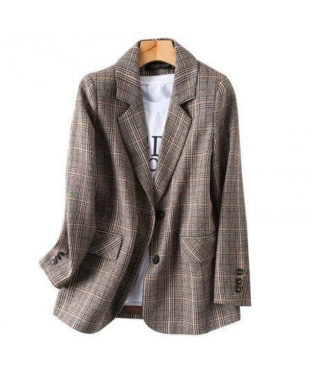 Vintage Blazer Women Single Breasted Office Ladies Plaid Blazer Long Sleeve Loose Plaid Coat Jacket Women Blazers Female 2022...