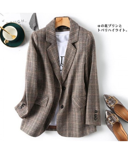 Vintage Blazer Women Single Breasted Office Ladies Plaid Blazer Long Sleeve Loose Plaid Coat Jacket Women Blazers Female 2022...