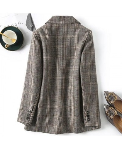 Vintage Blazer Women Single Breasted Office Ladies Plaid Blazer Long Sleeve Loose Plaid Coat Jacket Women Blazers Female 2022...