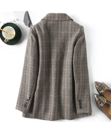 Vintage Blazer Women Single Breasted Office Ladies Plaid Blazer Long Sleeve Loose Plaid Coat Jacket Women Blazers Female 2022...