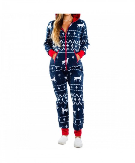 Christmas Women's One Piece Pajamas with Hood Cute Cartoon Pattern Adult Cozy Jumpsuits Homewear with Pocket $44.06 - Jumpsuits