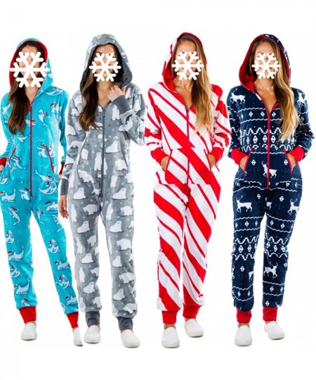 Christmas Women's One Piece Pajamas with Hood Cute Cartoon Pattern Adult Cozy Jumpsuits Homewear with Pocket $44.06 - Jumpsuits