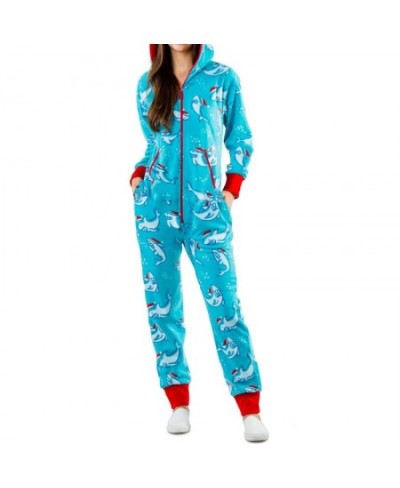 Christmas Women's One Piece Pajamas with Hood Cute Cartoon Pattern Adult Cozy Jumpsuits Homewear with Pocket $44.06 - Jumpsuits