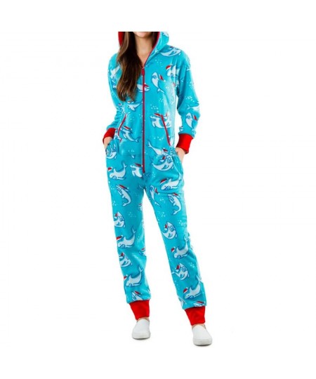 Christmas Women's One Piece Pajamas with Hood Cute Cartoon Pattern Adult Cozy Jumpsuits Homewear with Pocket $44.06 - Jumpsuits