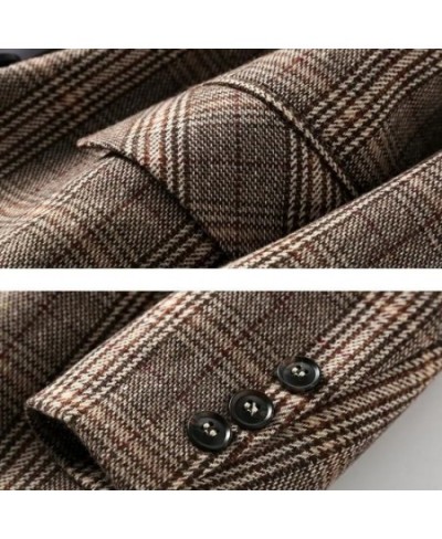 Vintage Blazer Women Single Breasted Office Ladies Plaid Blazer Long Sleeve Loose Plaid Coat Jacket Women Blazers Female 2022...