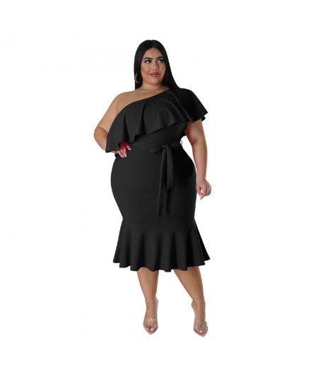 Summer Plus Size Ruffkes Women Party Dress with Belt 3XL 4XL Short Sleeves Sexy Ladies Club Casual Mermaid Dresses 2023 $39.6...