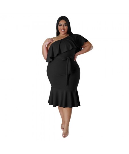 Summer Plus Size Ruffkes Women Party Dress with Belt 3XL 4XL Short Sleeves Sexy Ladies Club Casual Mermaid Dresses 2023 $39.6...