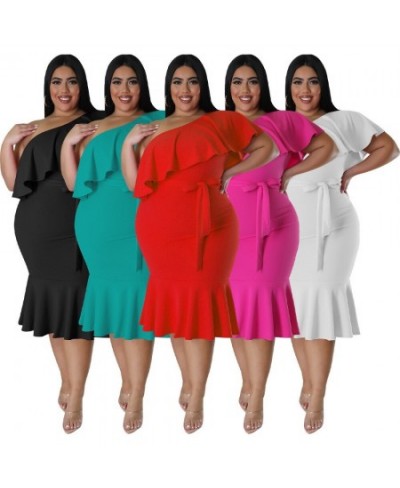 Summer Plus Size Ruffkes Women Party Dress with Belt 3XL 4XL Short Sleeves Sexy Ladies Club Casual Mermaid Dresses 2023 $39.6...