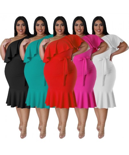 Summer Plus Size Ruffkes Women Party Dress with Belt 3XL 4XL Short Sleeves Sexy Ladies Club Casual Mermaid Dresses 2023 $39.6...