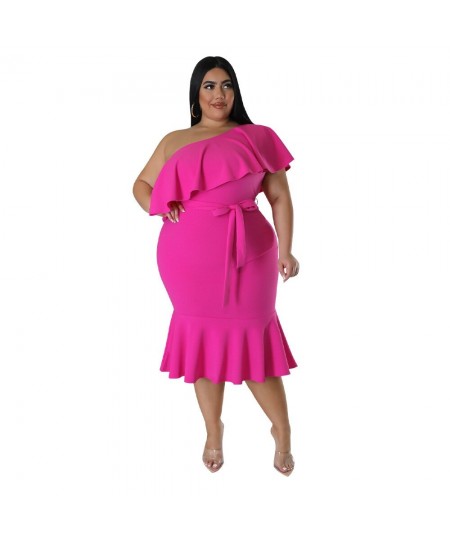 Summer Plus Size Ruffkes Women Party Dress with Belt 3XL 4XL Short Sleeves Sexy Ladies Club Casual Mermaid Dresses 2023 $39.6...