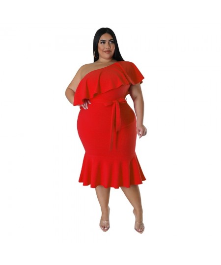 Summer Plus Size Ruffkes Women Party Dress with Belt 3XL 4XL Short Sleeves Sexy Ladies Club Casual Mermaid Dresses 2023 $39.6...