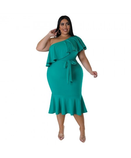 Summer Plus Size Ruffkes Women Party Dress with Belt 3XL 4XL Short Sleeves Sexy Ladies Club Casual Mermaid Dresses 2023 $39.6...