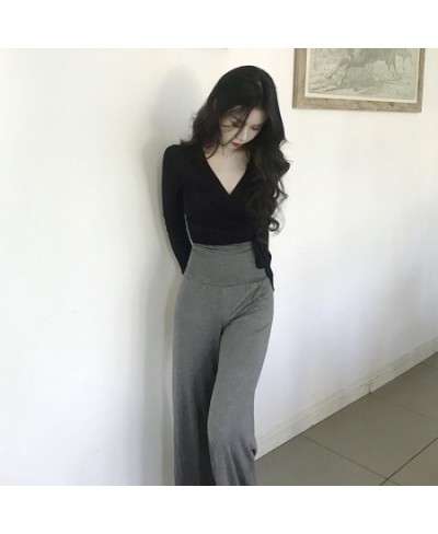 Women's Cross Knotted Crop Tops Fashion Casual Solid Long Sleeve T-shirts Sexy Slim V-neck T Shirt $25.92 - Tops & Tees