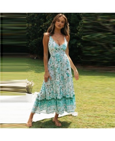 Boho Elegant Print Women Summer Dress Sleeveless Lace Up V-neck Female Midi Dress A-line Ladies Green Dress Vestidos $39.08 -...