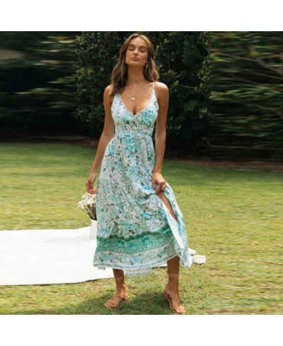 Boho Elegant Print Women Summer Dress Sleeveless Lace Up V-neck Female Midi Dress A-line Ladies Green Dress Vestidos $39.08 -...