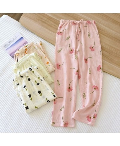 Casual Fresh flowers 100% crepe cotton sleep bottoms women Spring home trousers women pyjamas pants sleep trousers $35.55 - S...