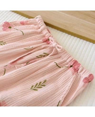 Casual Fresh flowers 100% crepe cotton sleep bottoms women Spring home trousers women pyjamas pants sleep trousers $35.55 - S...