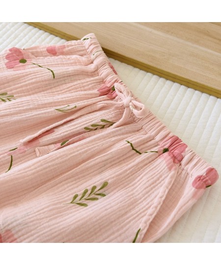 Casual Fresh flowers 100% crepe cotton sleep bottoms women Spring home trousers women pyjamas pants sleep trousers $35.55 - S...