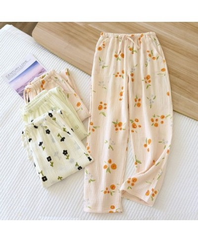 Casual Fresh flowers 100% crepe cotton sleep bottoms women Spring home trousers women pyjamas pants sleep trousers $35.55 - S...