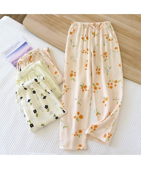 Casual Fresh flowers 100% crepe cotton sleep bottoms women Spring home trousers women pyjamas pants sleep trousers $35.55 - S...