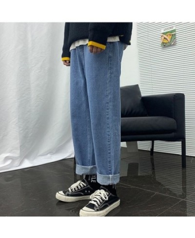 Jeans Women Solid Straight Ankle Length Pockets Loose Autumn Mens Fashion All Match Daily Simple Oversize Ulzzang Harajuku Ch...