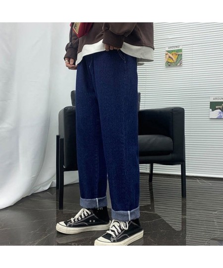 Jeans Women Solid Straight Ankle Length Pockets Loose Autumn Mens Fashion All Match Daily Simple Oversize Ulzzang Harajuku Ch...