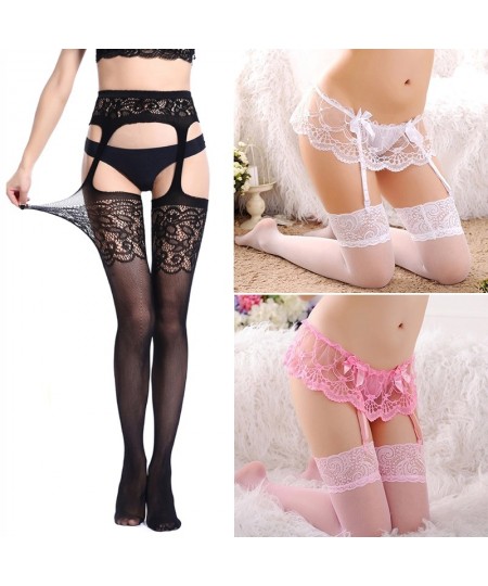 Women Transparent Sexy Lace Stockings With Suspender Garter Belt Fishnet Thigh High Stockings Female Lingerie Pantyhose $13.9...