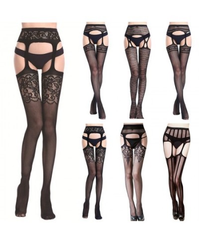 Women Transparent Sexy Lace Stockings With Suspender Garter Belt Fishnet Thigh High Stockings Female Lingerie Pantyhose $13.9...