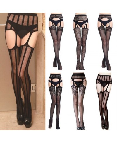 Women Transparent Sexy Lace Stockings With Suspender Garter Belt Fishnet Thigh High Stockings Female Lingerie Pantyhose $13.9...