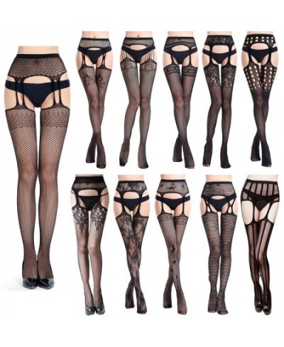 Women Transparent Sexy Lace Stockings With Suspender Garter Belt Fishnet Thigh High Stockings Female Lingerie Pantyhose $13.9...