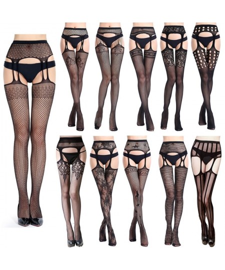 Women Transparent Sexy Lace Stockings With Suspender Garter Belt Fishnet Thigh High Stockings Female Lingerie Pantyhose $13.9...