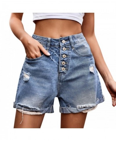 Summer Women Denim Shorts Ripped Hole Short Pants Button Down High Waisted Baggy Jean Shorts Pantalones Cortos Streetwear шор...