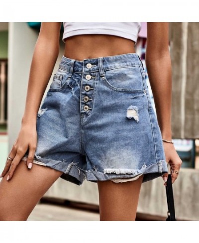 Summer Women Denim Shorts Ripped Hole Short Pants Button Down High Waisted Baggy Jean Shorts Pantalones Cortos Streetwear шор...