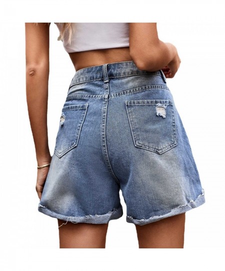 Summer Women Denim Shorts Ripped Hole Short Pants Button Down High Waisted Baggy Jean Shorts Pantalones Cortos Streetwear шор...