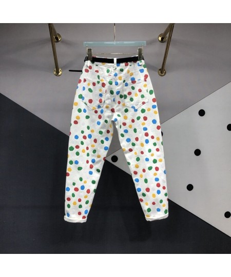 Colorful Polka Dot Jeans for Women 2023 Spring and Summer New Versatile Carrot Trousers High Waist Slimming Harem Denim Pants...