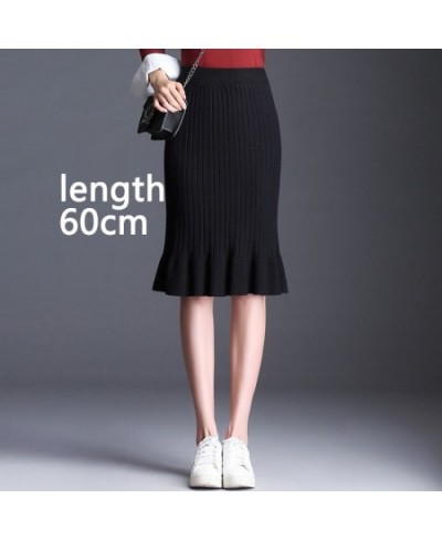 Women's Skirt Knitted High Waist Ruffles Mermaid Skirt Casual Commuter Bag Hip Midi Skirt Office Lady Solid Elastic Pencil $2...