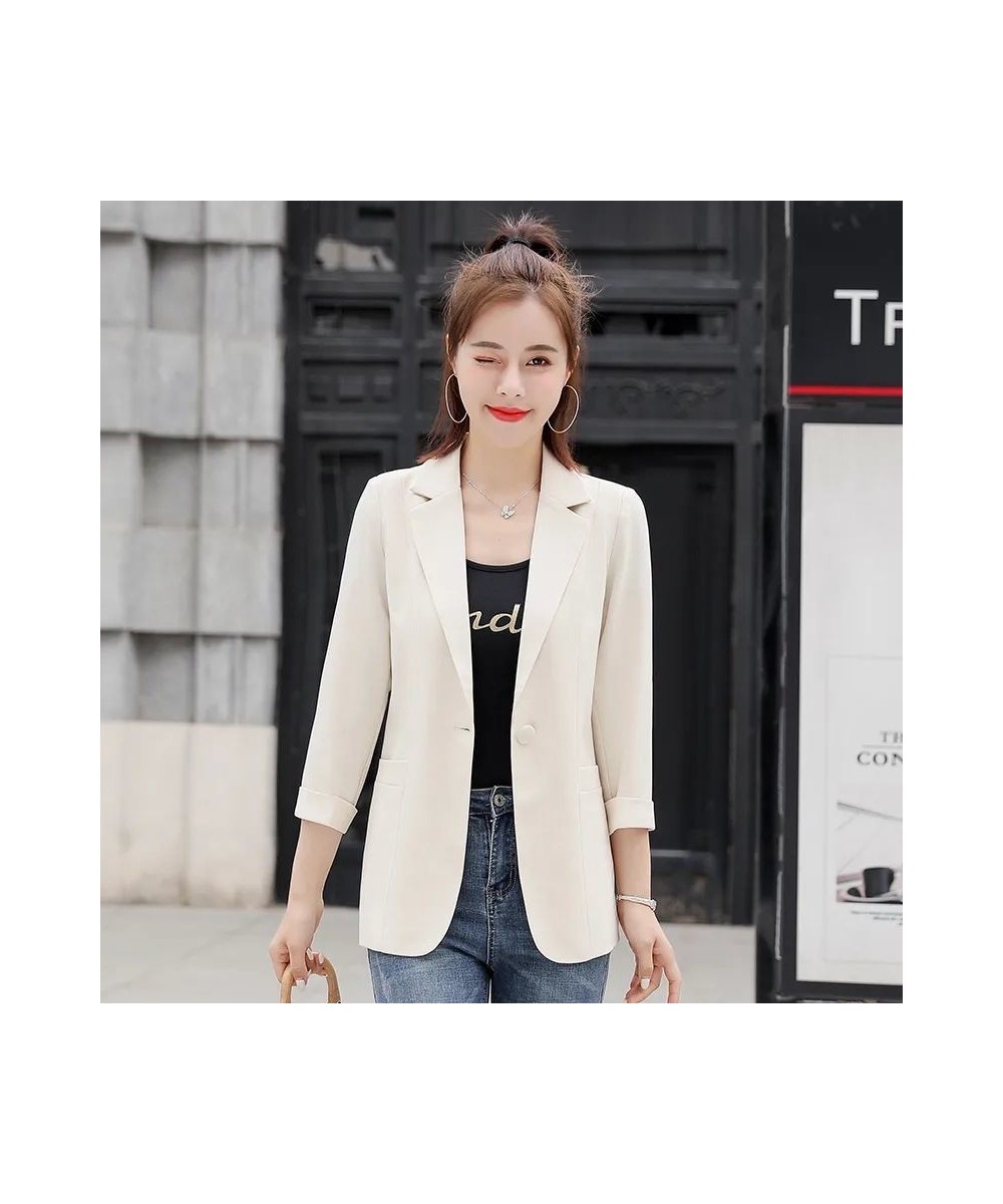 Office Lady Fashion Formal Solid Color Button Pocket Notched Loose Intellectual Three Quarter Sleeve Women's Clothing Summer ...