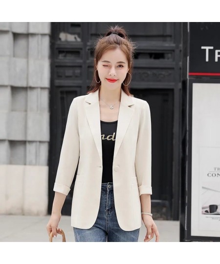 Office Lady Fashion Formal Solid Color Button Pocket Notched Loose Intellectual Three Quarter Sleeve Women's Clothing Summer ...